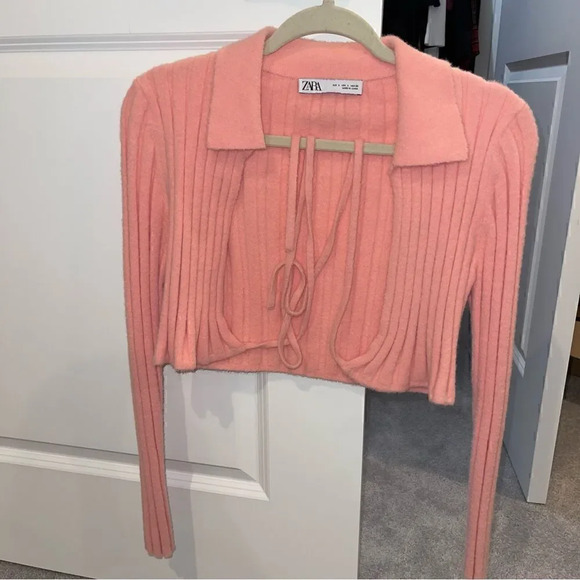 Zara Pink Fuzzy Wrap Knit Sweater - Picture 8 of 11